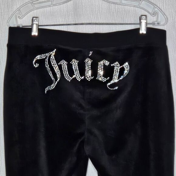 Juicy Couture Black Velour Bright Rhinestone Juicy Pull On Elastic Waist Pants - Picture 3 of 11